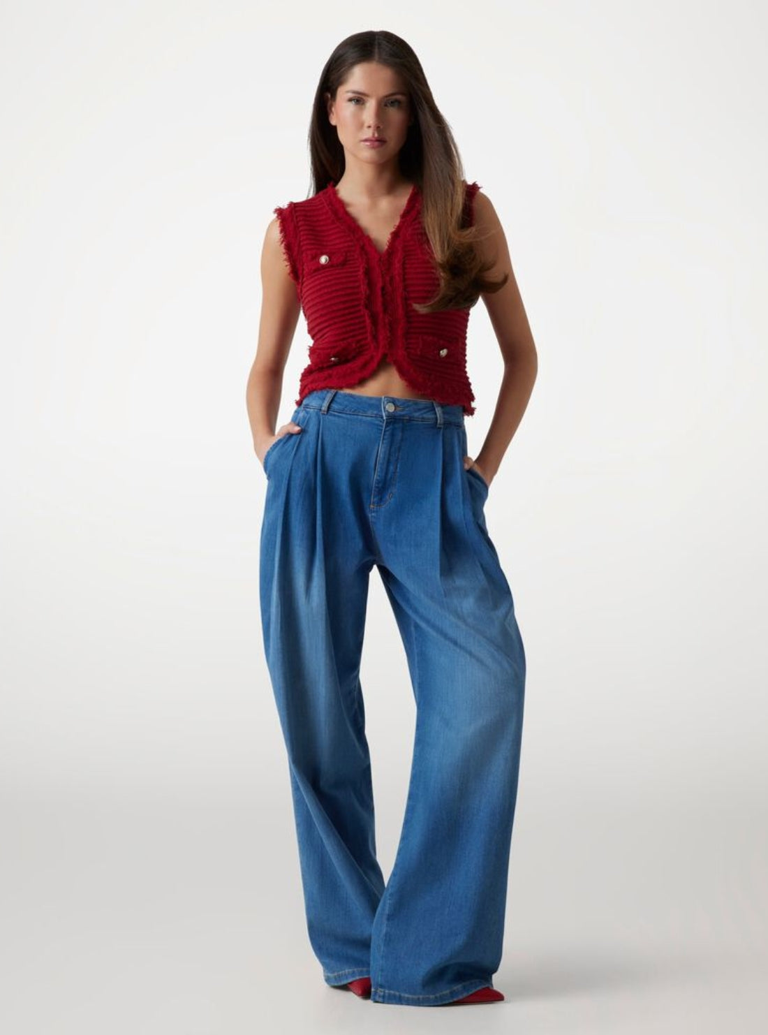 GUESS Womens Eco High-Rise Zypher Jeans in Medium Light Wash W5YA1FD5O90 Full View