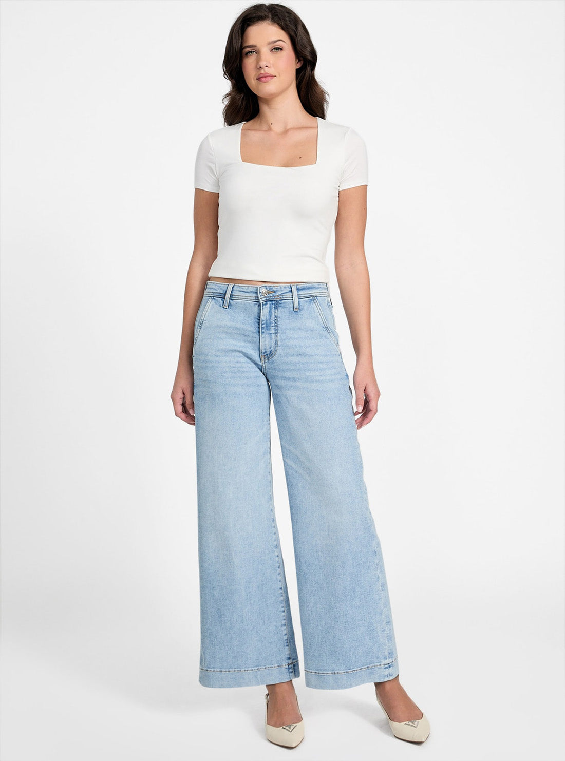 GUESS Womens Zoya Wide Leg Jeans in Light Wash W5YA1LD5QQ0 Full View