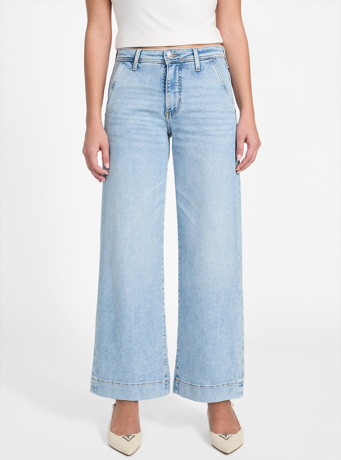 GUESS Womens Zoya Wide Leg Jeans in Light Wash W5YA1LD5QQ0 Front View