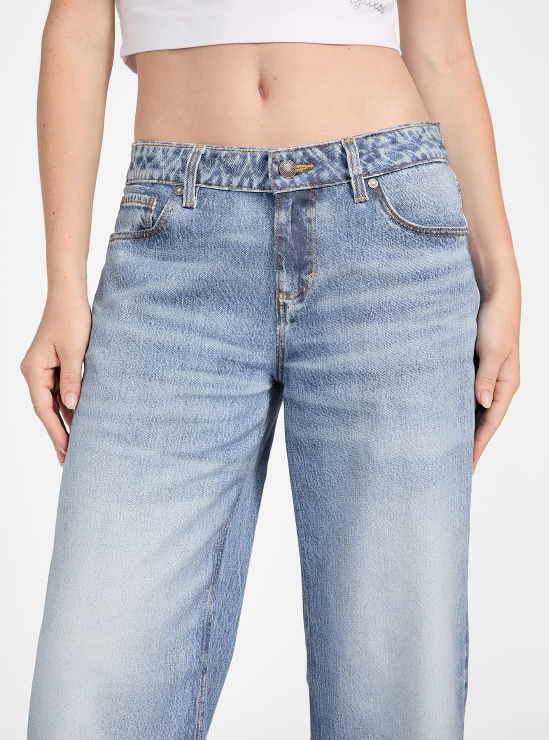 GUESS Womens Eco Low Rise Baggy Jeans in Light Wash W5YA2KD0211 Detail View