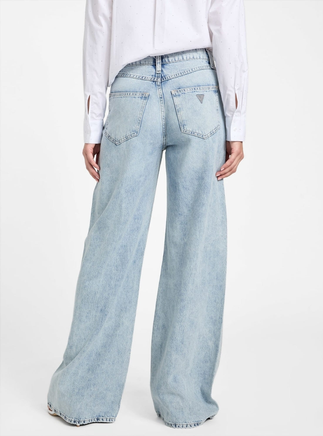 GUESS Womens High-Rise Wide Leg Bellflower Jeans in Light Wash W5YA82D5QKA Back View