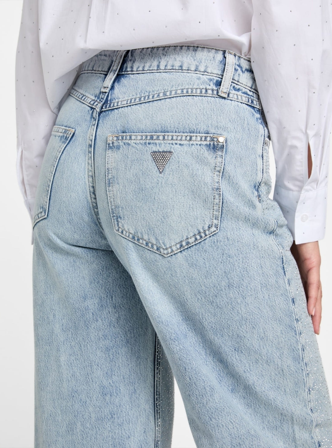 GUESS Womens High-Rise Wide Leg Bellflower Jeans in Light Wash W5YA82D5QKA Back Detail View