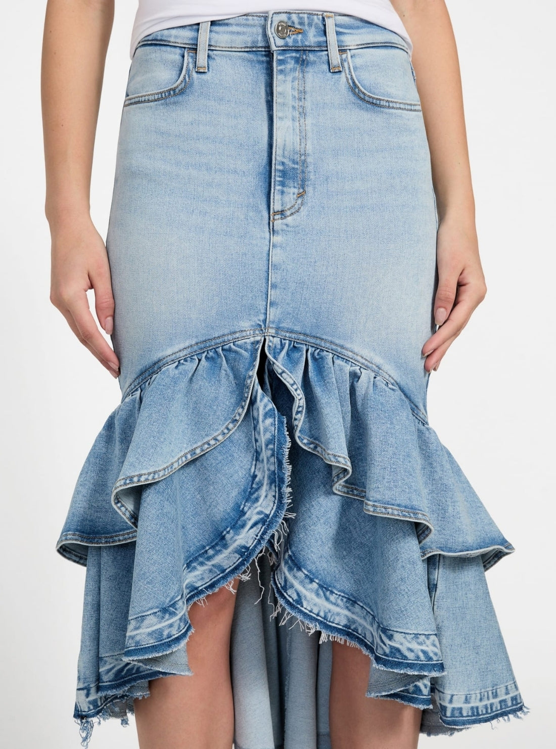 GUESS Womens Blue High-Rise Marina Denim Skirt W5YD32D5QQ0 Detail View