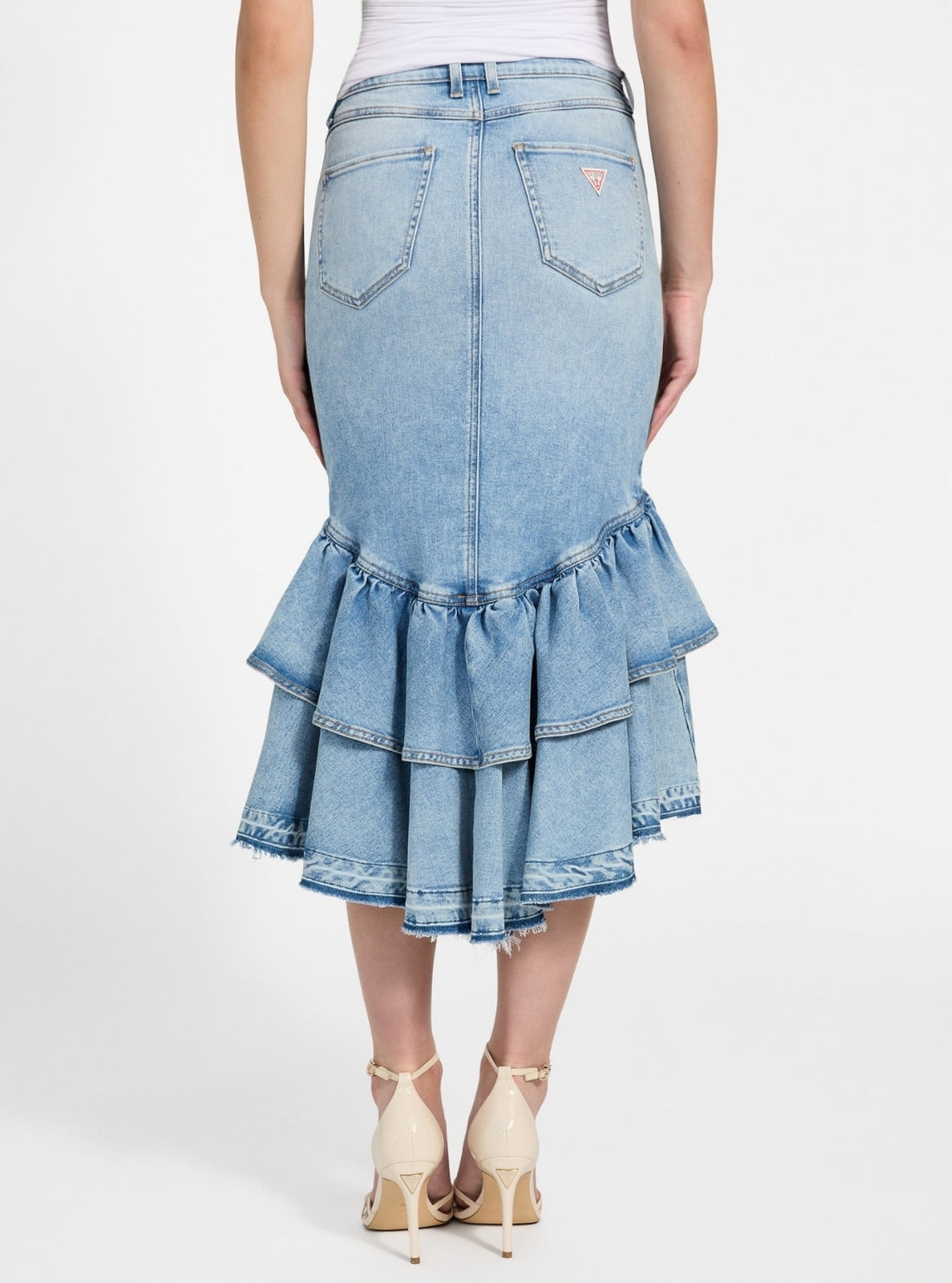 GUESS Womens Blue High-Rise Marina Denim Skirt W5YD32D5QQ0 Back View