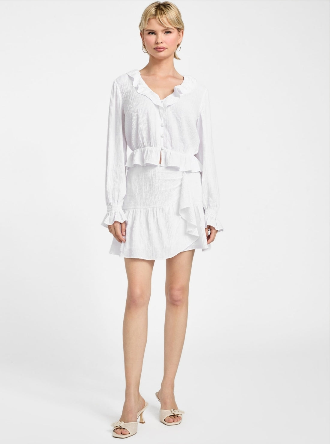 GUESS Womens White Shaelo Gauze Mini Skirt W5YD84WHEK0 Full View