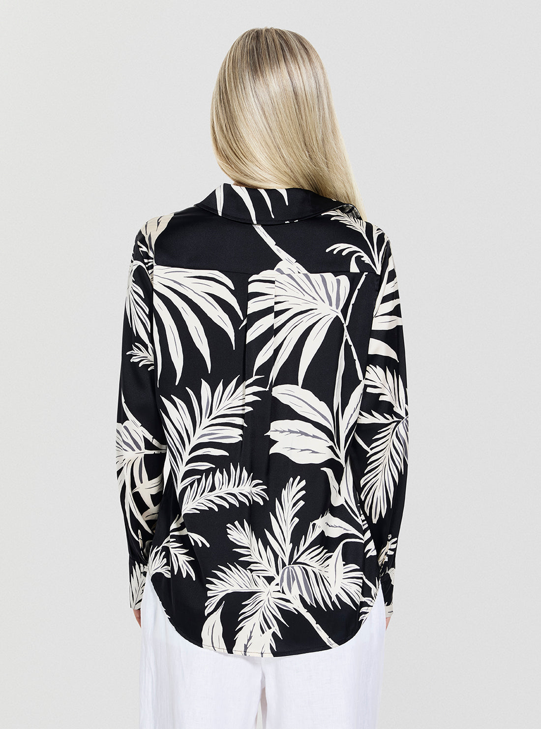 GUESS Womens Eco Tropical Black Print Concetta Button-Up Shirt W5YH03WF1T2 Back View