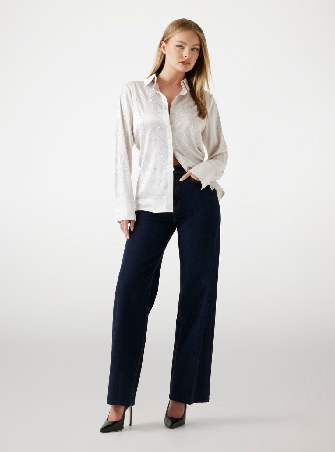 GUESS Womens White Agnes Hotfix Shirt W5YH40WFQC2 Full View