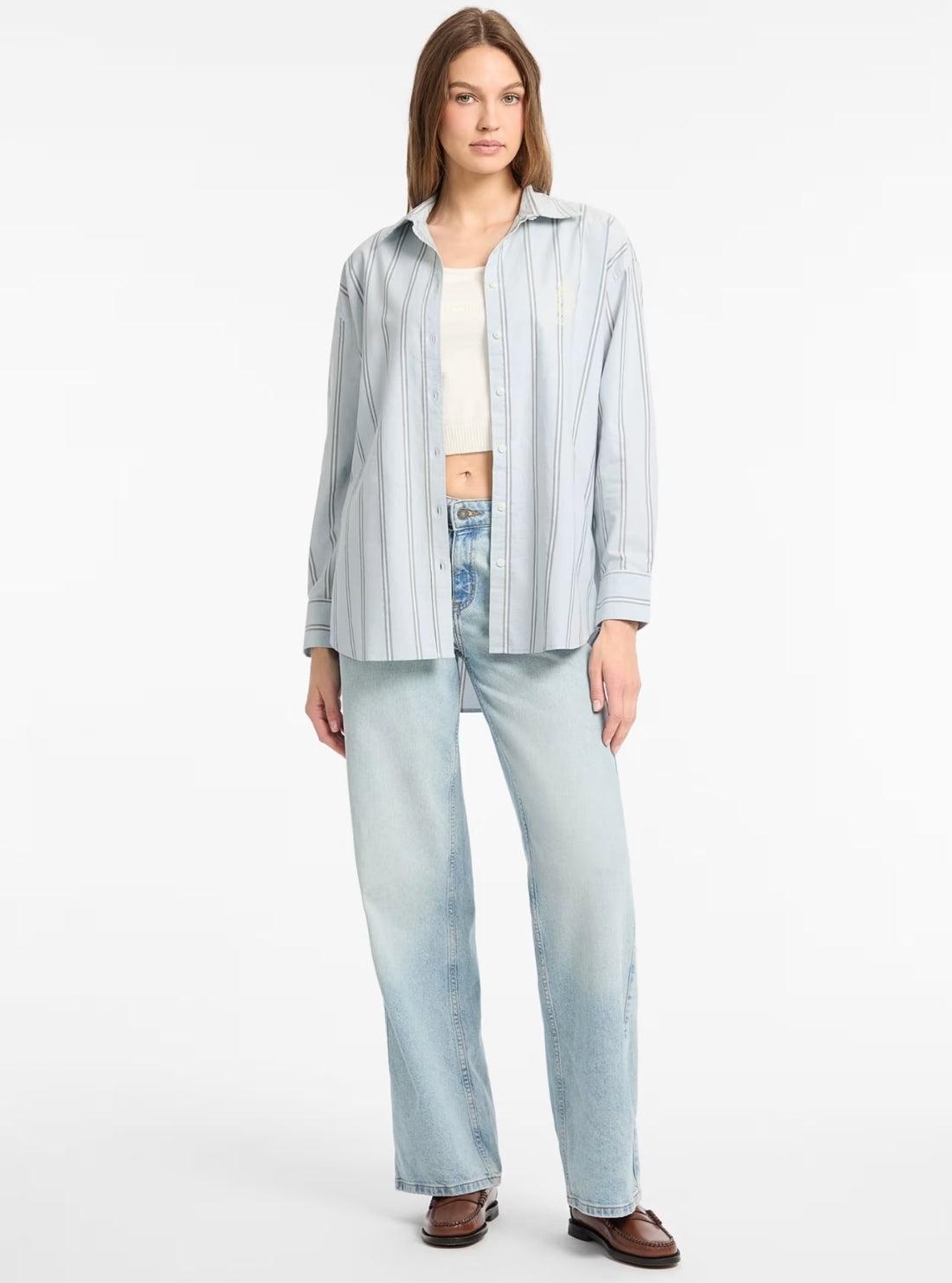 Guess Jeans Blue Oversized Embroidered Shirt W5YH98WHFL1 Full View