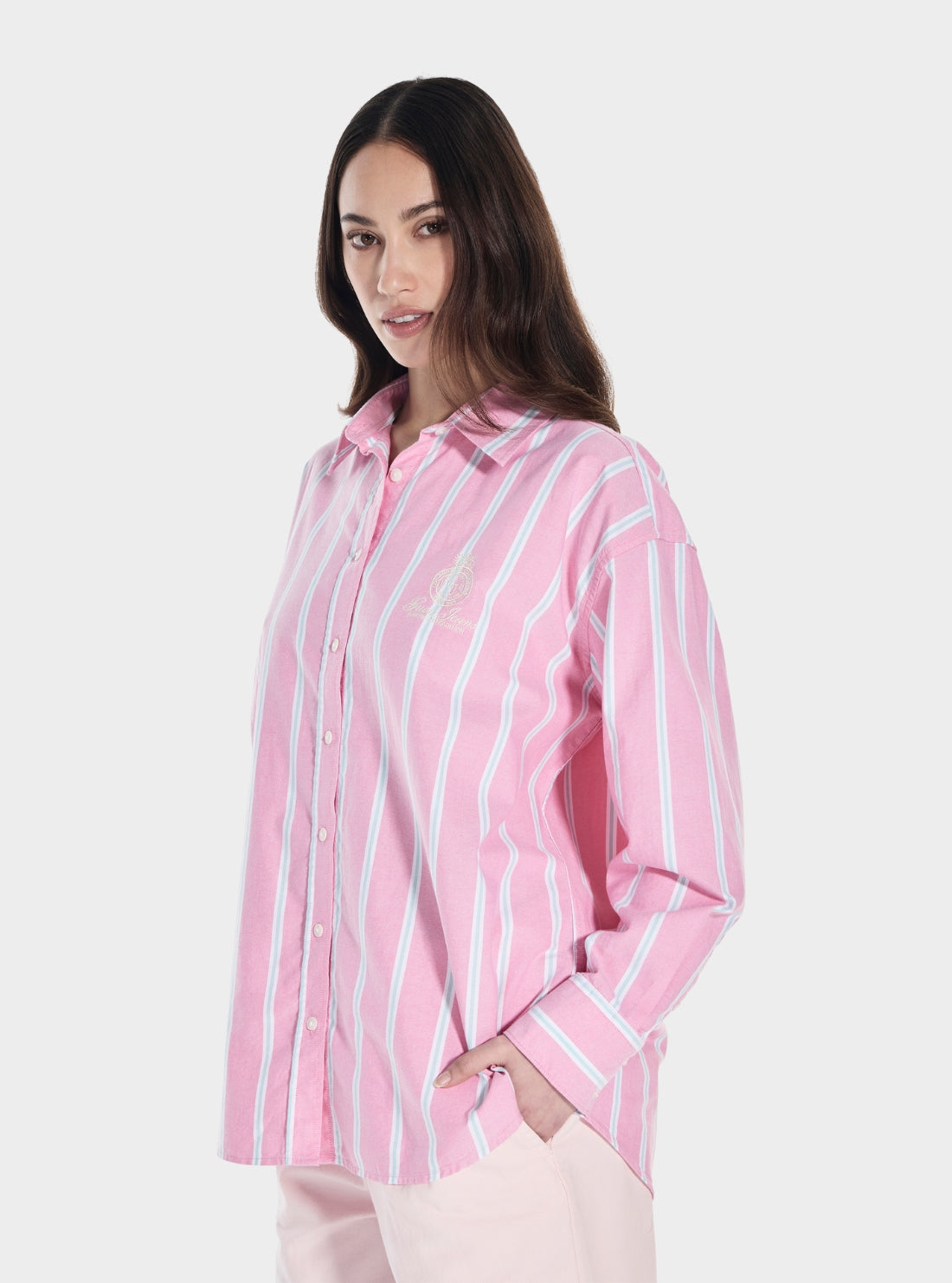 Guess Jeans Pink Oversized Embroidered Shirt W5YH98WHFL1  Front Side View