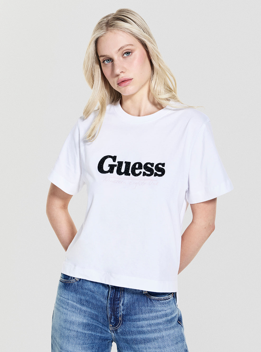 GUESS Womens Eco White Tour Dates T-Shirt W5YI07I3Z14 Front View