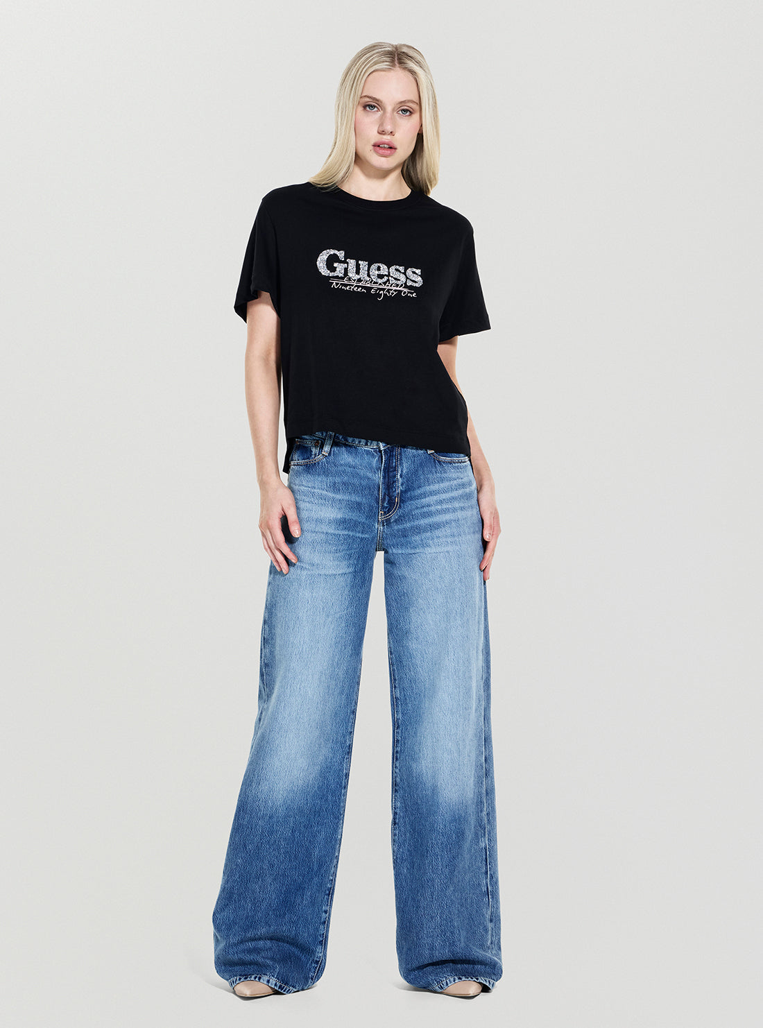 GUESS Womens Eco Black Tour Dates T-Shirt W5YI07I3Z14 Full View