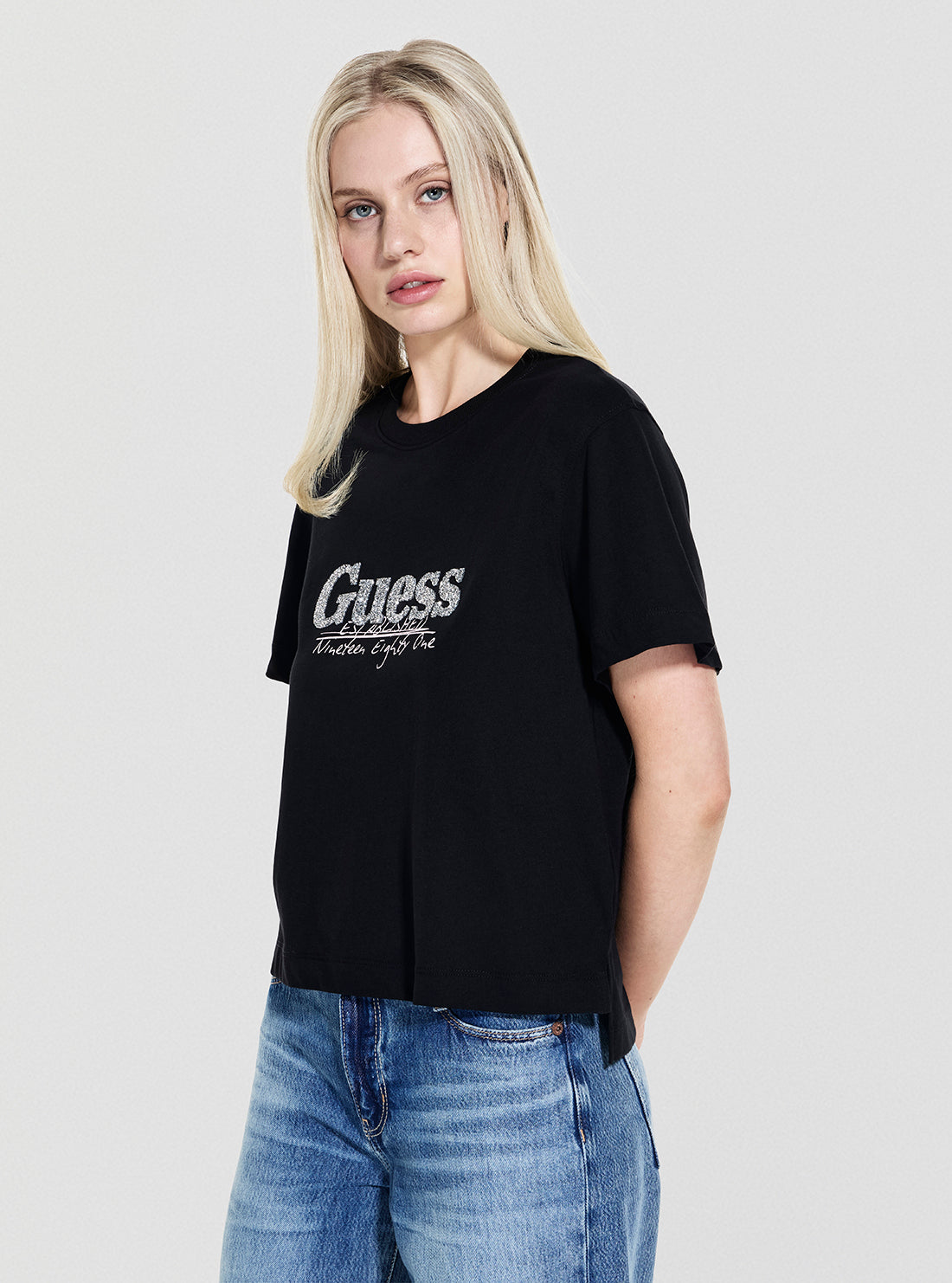 GUESS Womens Eco Black Tour Dates T-Shirt W5YI07I3Z14 Front Side View