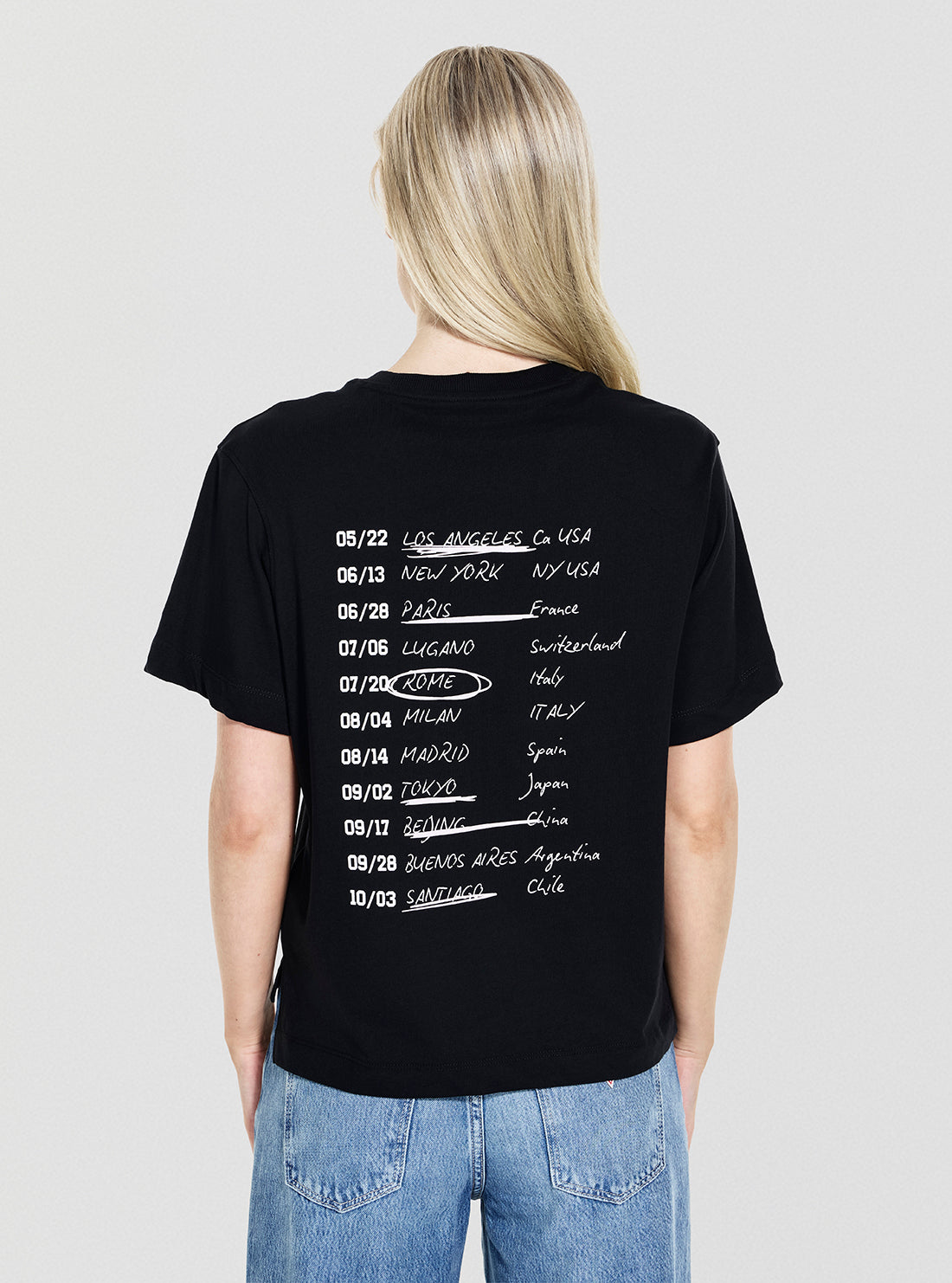GUESS Womens Eco Black Tour Dates T-Shirt W5YI07I3Z14 Back View