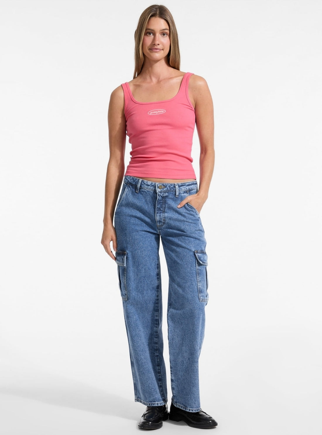 Guess Jeans Pink Embroidered Logo Tank Top W5YP35KA0H1 Full View