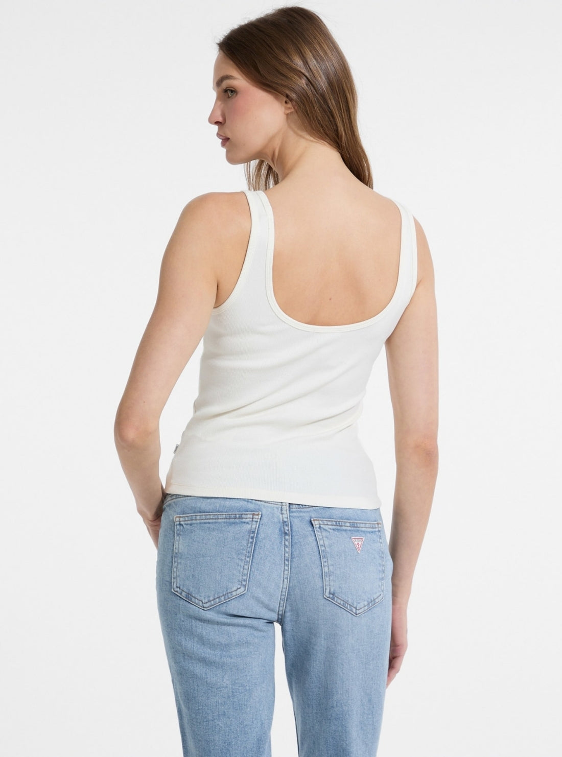 Guess Jeans Beige Slim Rib Tank Top W5YP35KA0H1 Back View