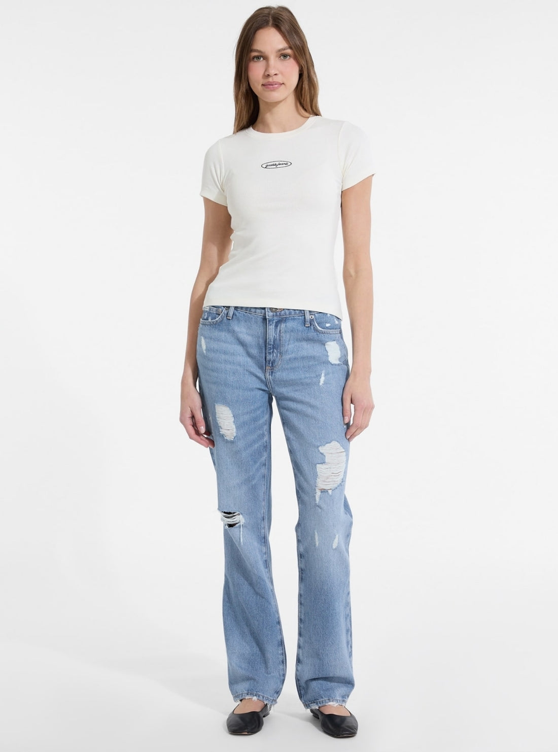Guess Jeans Beige Embroidered Slim T-Shirt  W5YP37KA0H1 Full View