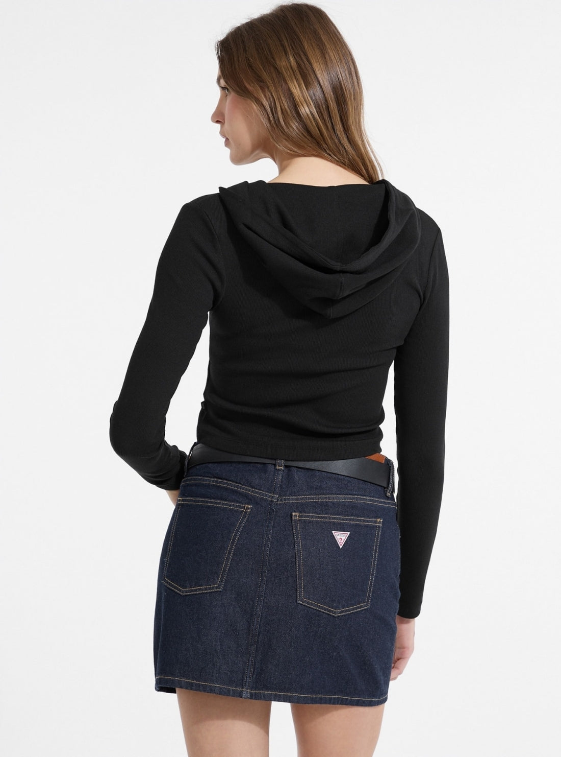 Guess Jeans Black Hooded Slim Top W5YP39KA0H1 Back View