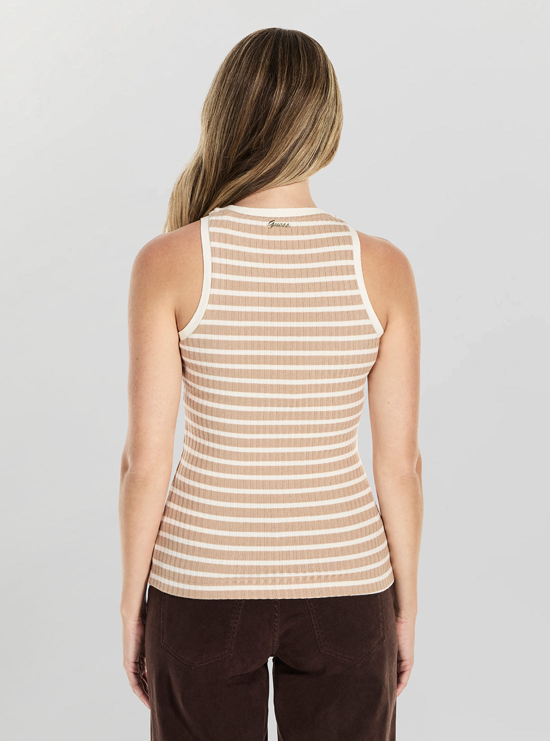 GUESS Womens Eco Beige Camilla Striped Tank Top W5YP47KCZ82 Back View