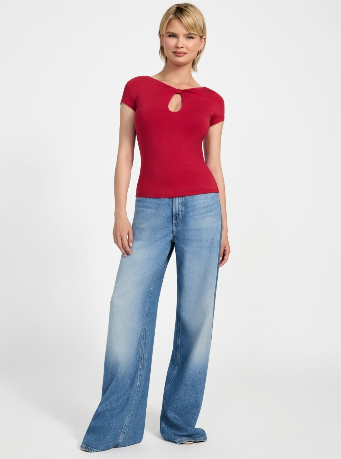 GUESS Womens Red Cut-Out Joey Top W5YP56KACM2 Full View