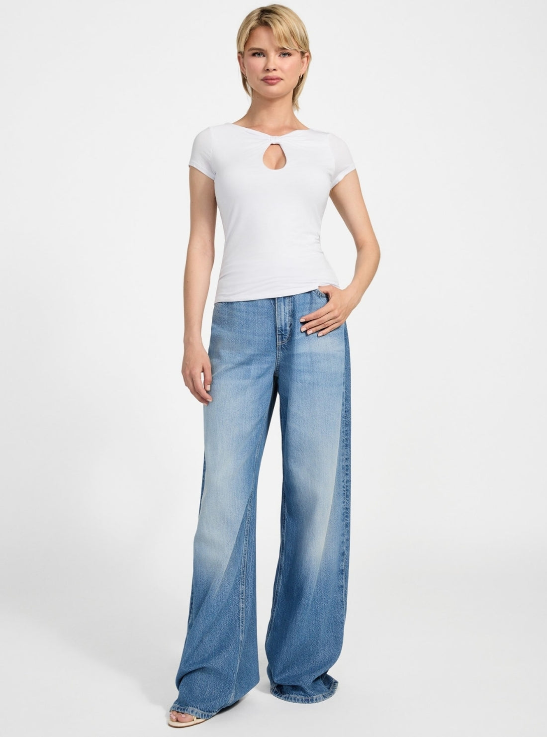 GUESS Womens White Cut-Out Joey Top W5YP56KACM2 Full View