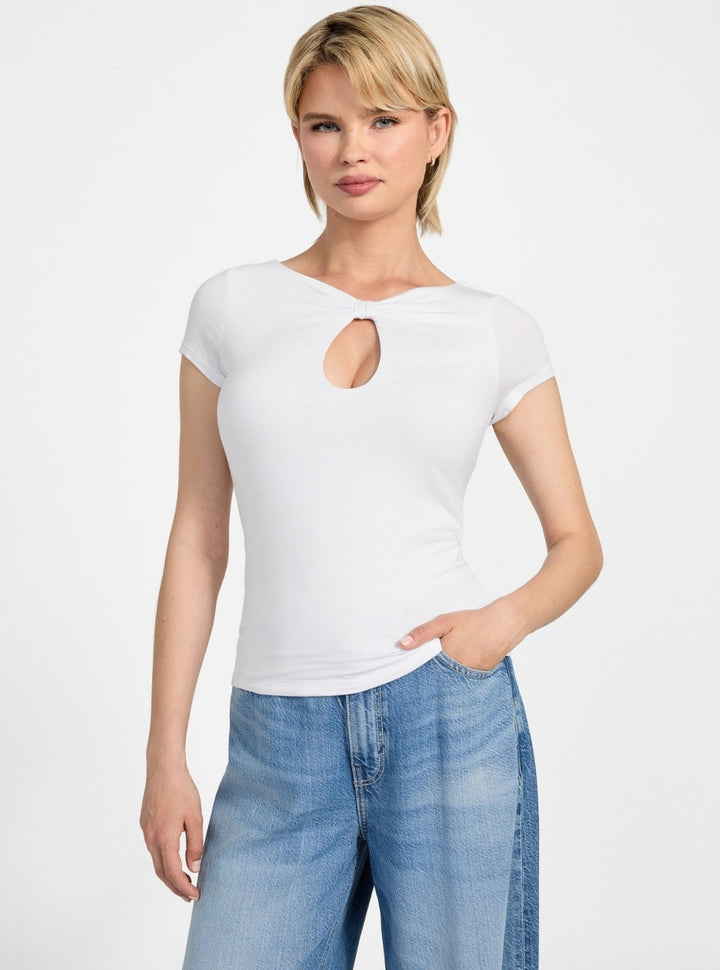 GUESS Womens White Cut-Out Joey Top W5YP56KACM2 Front View