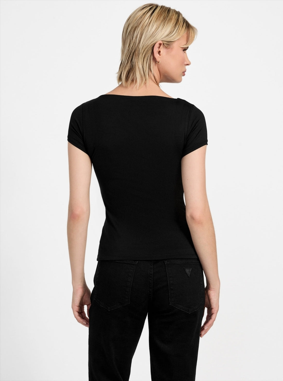GUESS Womens Black Cut-Out Joey Top W5YP56KACM2 Back View