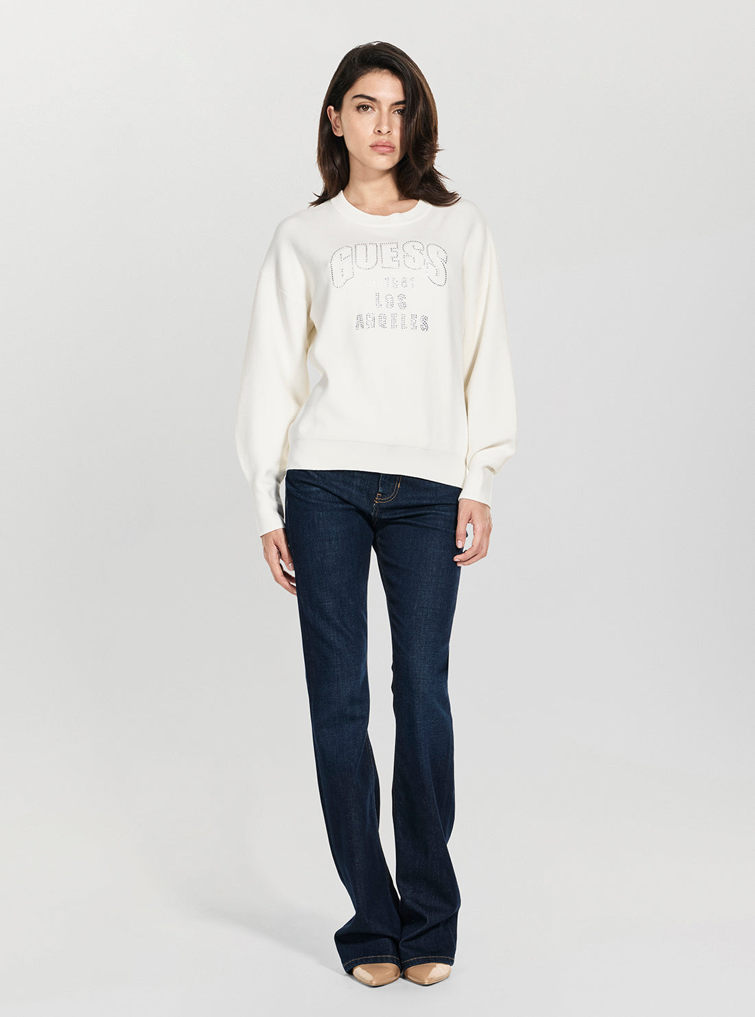 GUESS Womens Eco White Leighton Logo Sweater W5YR26Z26I2 Full View