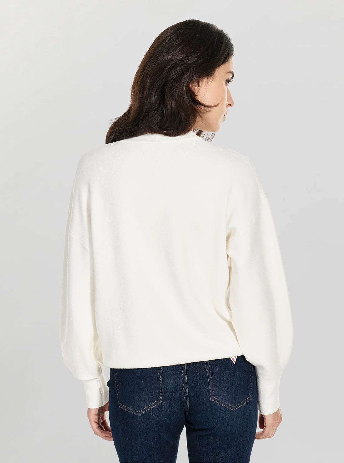 GUESS Womens Eco White Leighton Logo Sweater W5YR26Z26I2 Back View