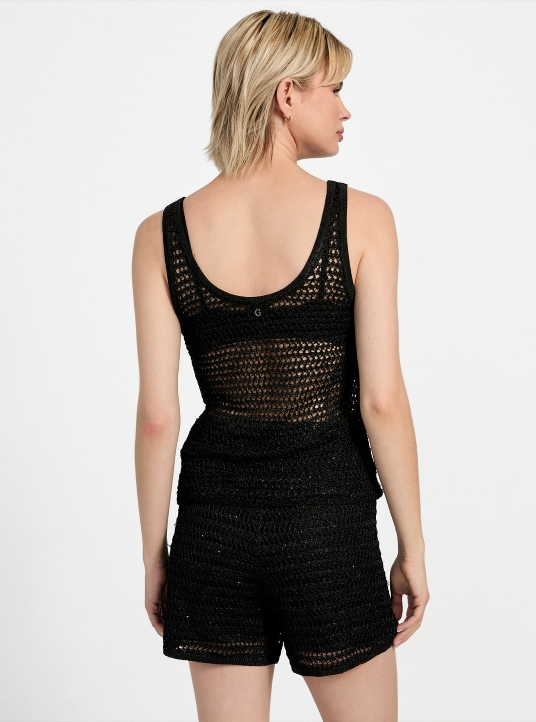 GUESS Womens Black Ava Open Stitch Tank Top W5YR29Z37G0 Back View