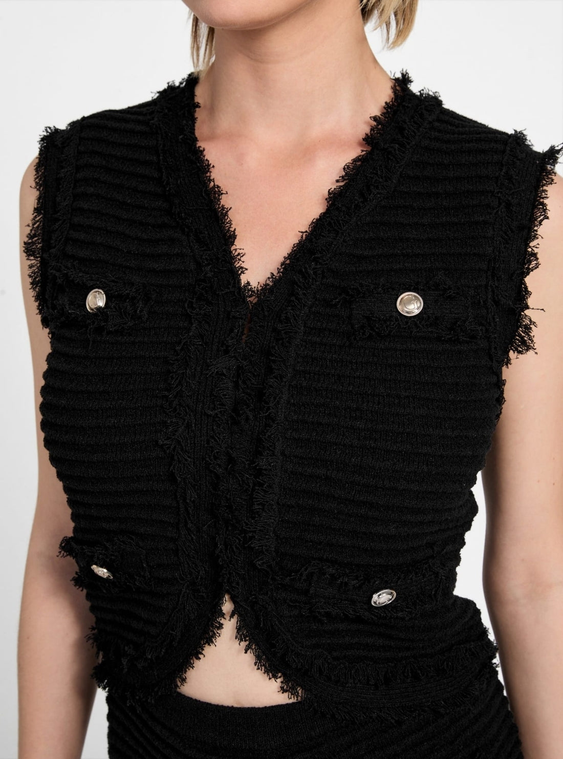 GUESS Womens Black Malina Ottoman Bouclé Vest W5YR58Z0201 Detail View