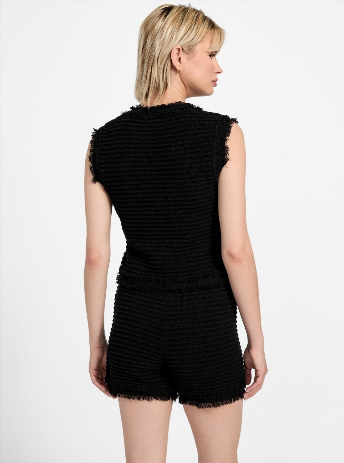 GUESS Womens Black Malina Ottoman Bouclé Vest W5YR58Z0201 Back View