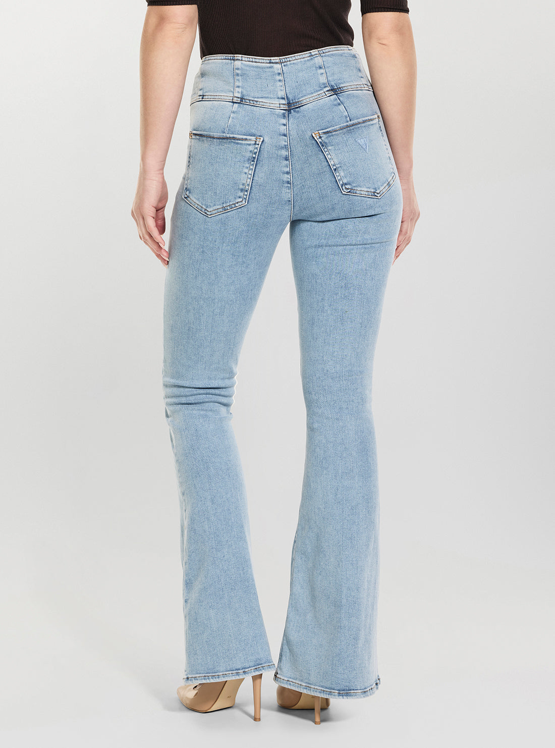 GUESS Womens High-Rise Chandler Kaira Flare Jeans in Light Wash W6GA13D0856 Back View
