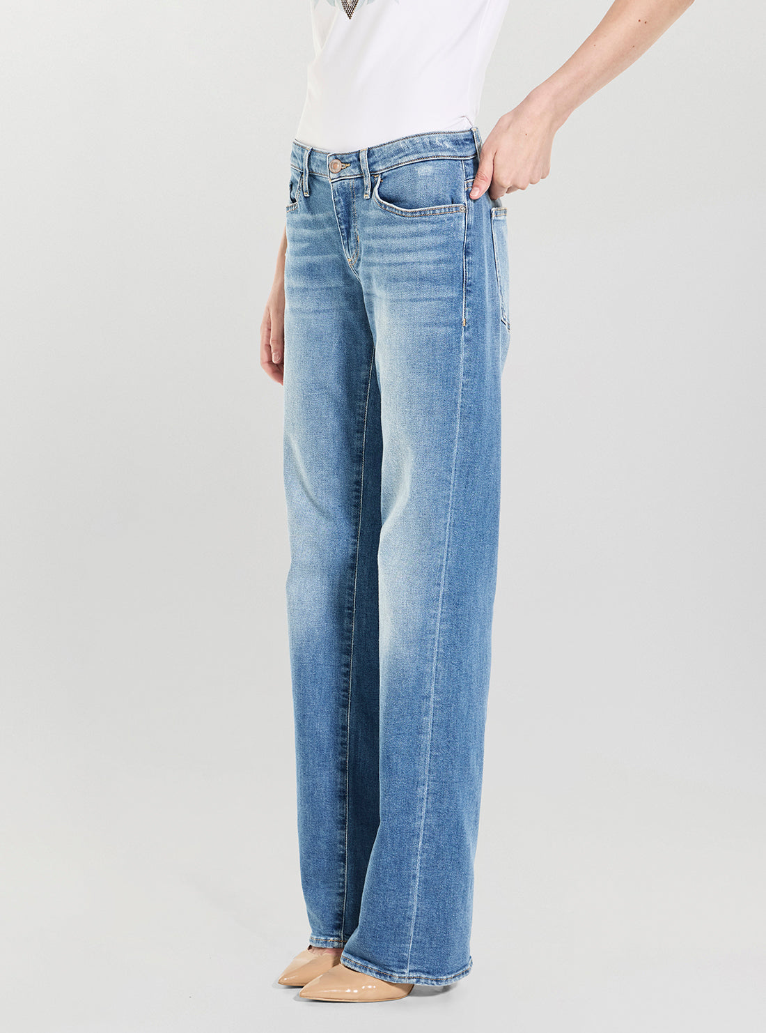 GUESS Womens Low Rise Slouchy Jeans in Medium Wash W6GA1DD1274 Side View
