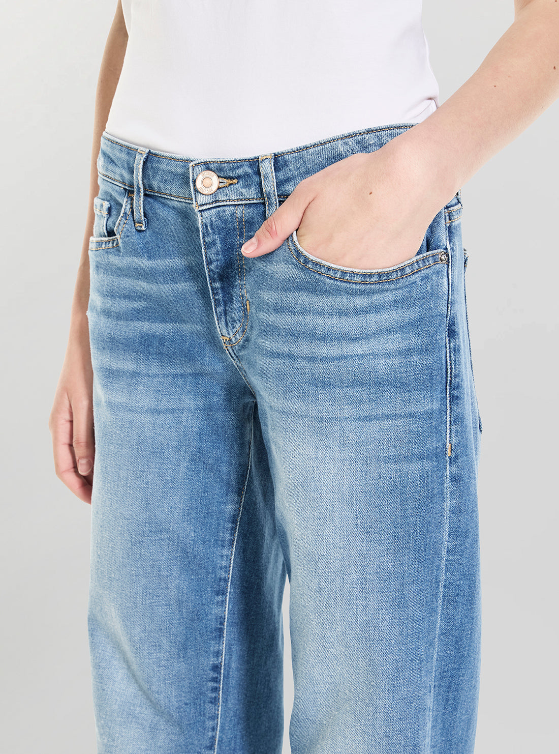 GUESS Womens Low Rise Slouchy Jeans in Medium Wash W6GA1DD1274 Detail View