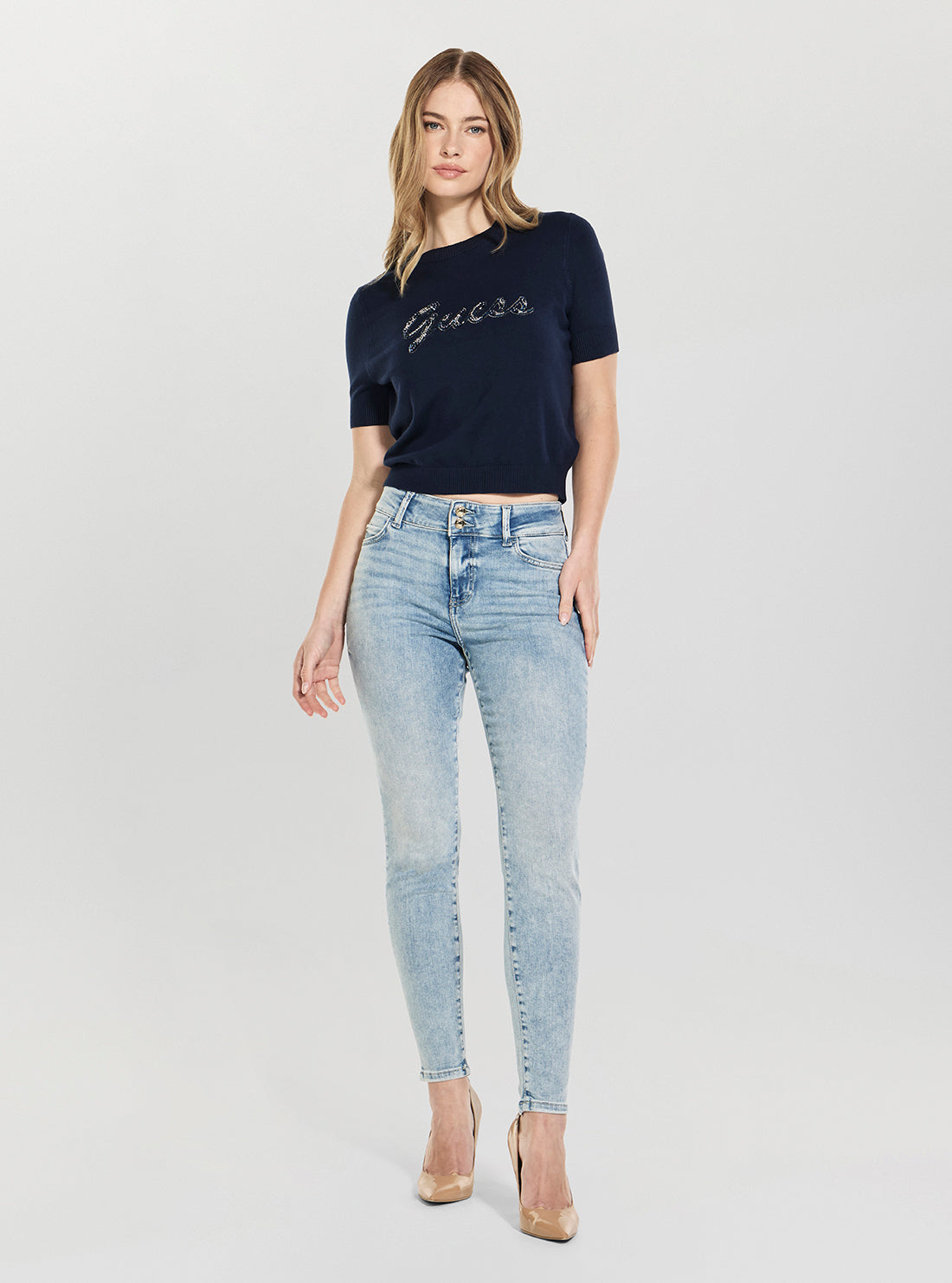 GUESS Womens High-Rise 1981 Skinny Jeans In Sunwash Indigo W6GA1JD1147 Full View