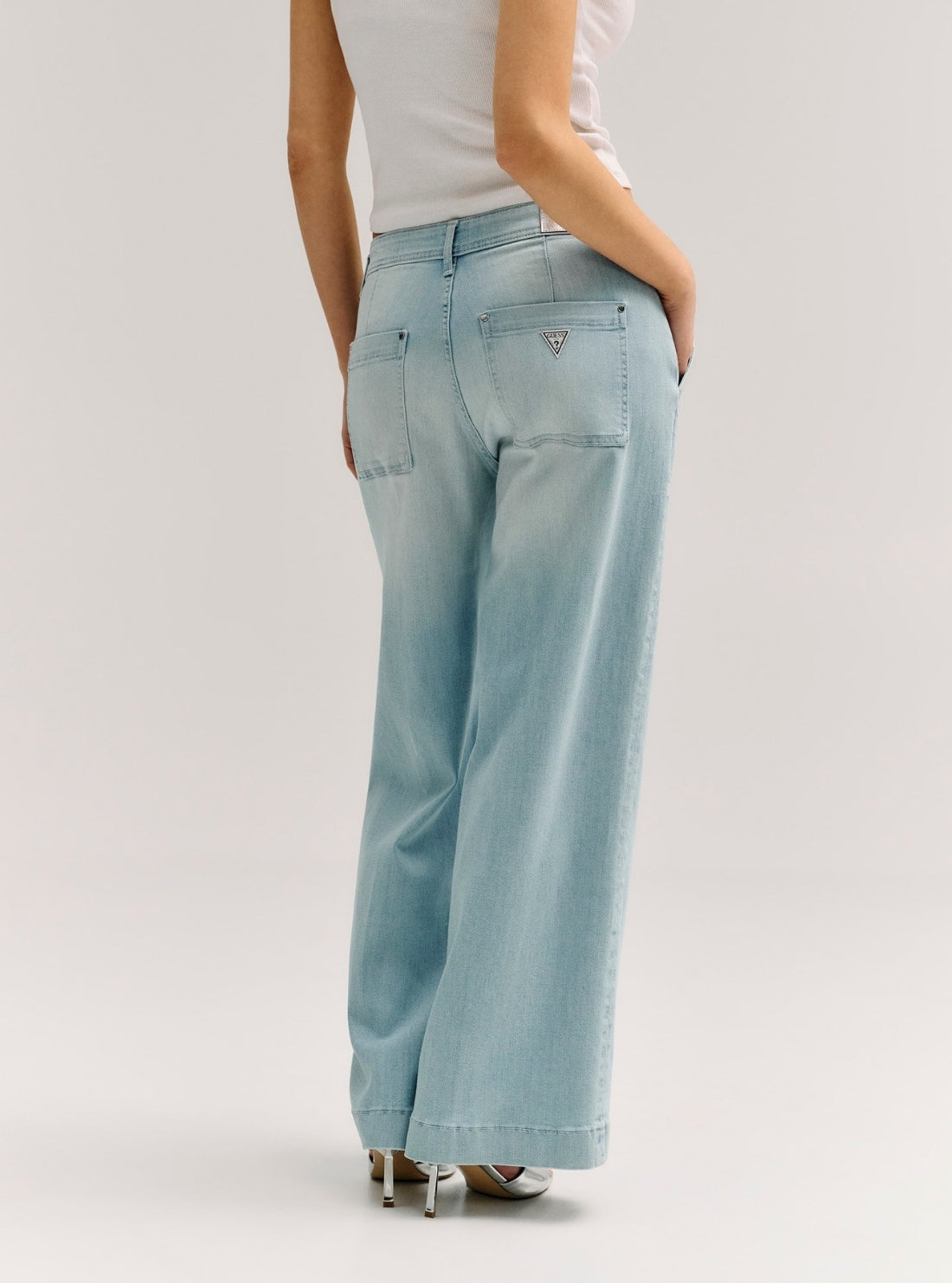 GUESS Womens Eco Zoya Wide Leg Crop Jeans in Light Blue Wash W6GA1LD0689 Back View