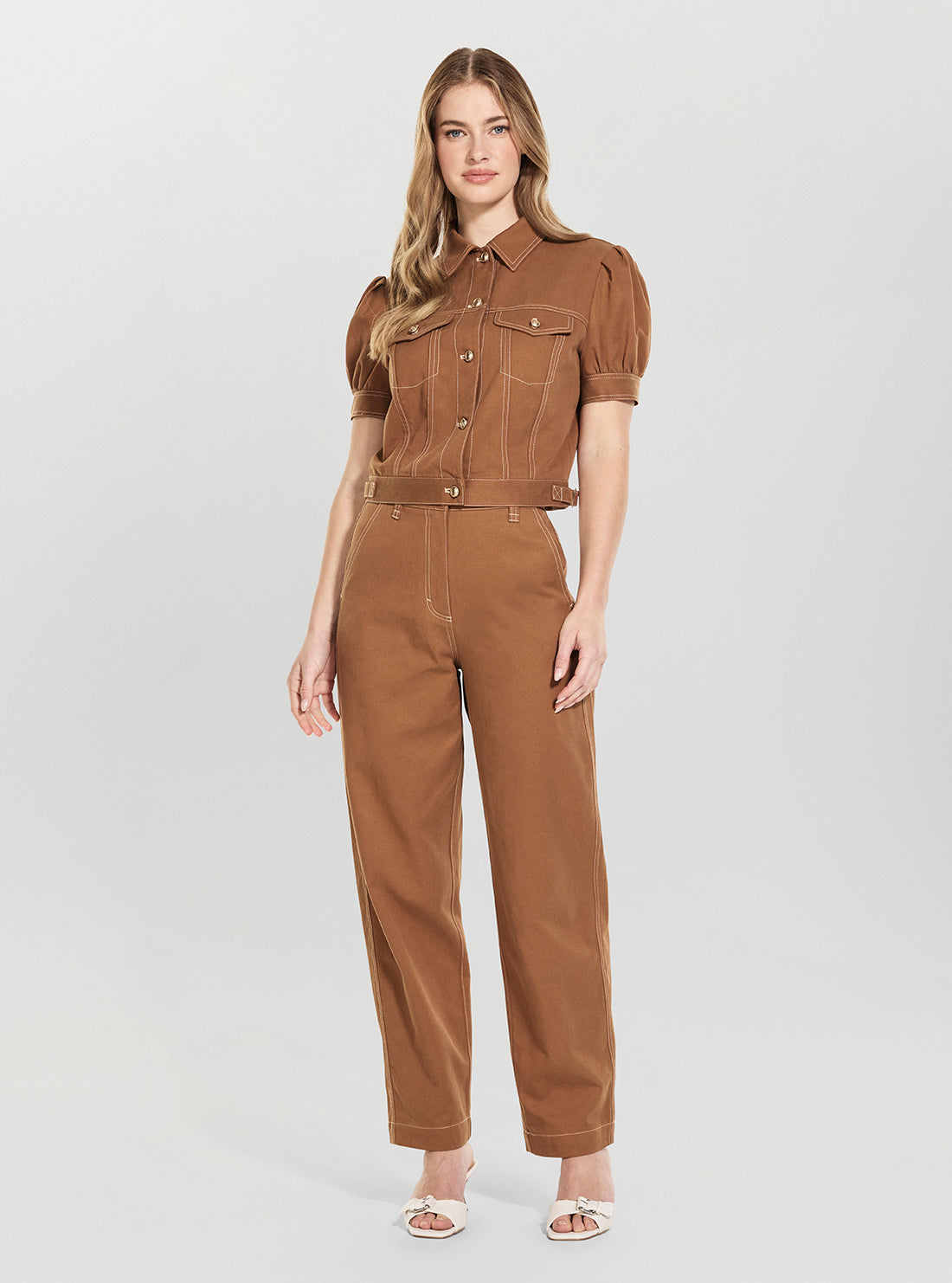 GUESS Womens Brown Coreline Contrast Stitch Skater Pants W6GB10W1805 Full View