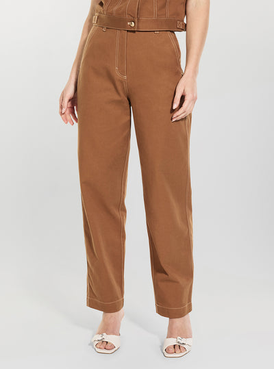 GUESS Womens Brown Coreline Contrast Stitch Skater Pants W6GB10W1805 Front View