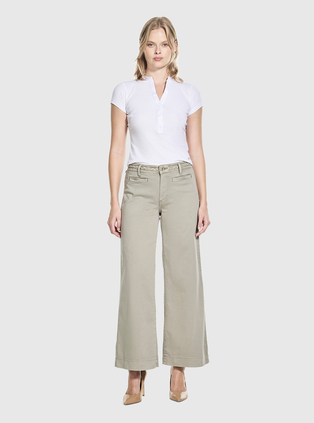 GUESS Womens Mid-Rise Sage Zoya Crop Leg Braided Pants W6GB15W1886 Full View