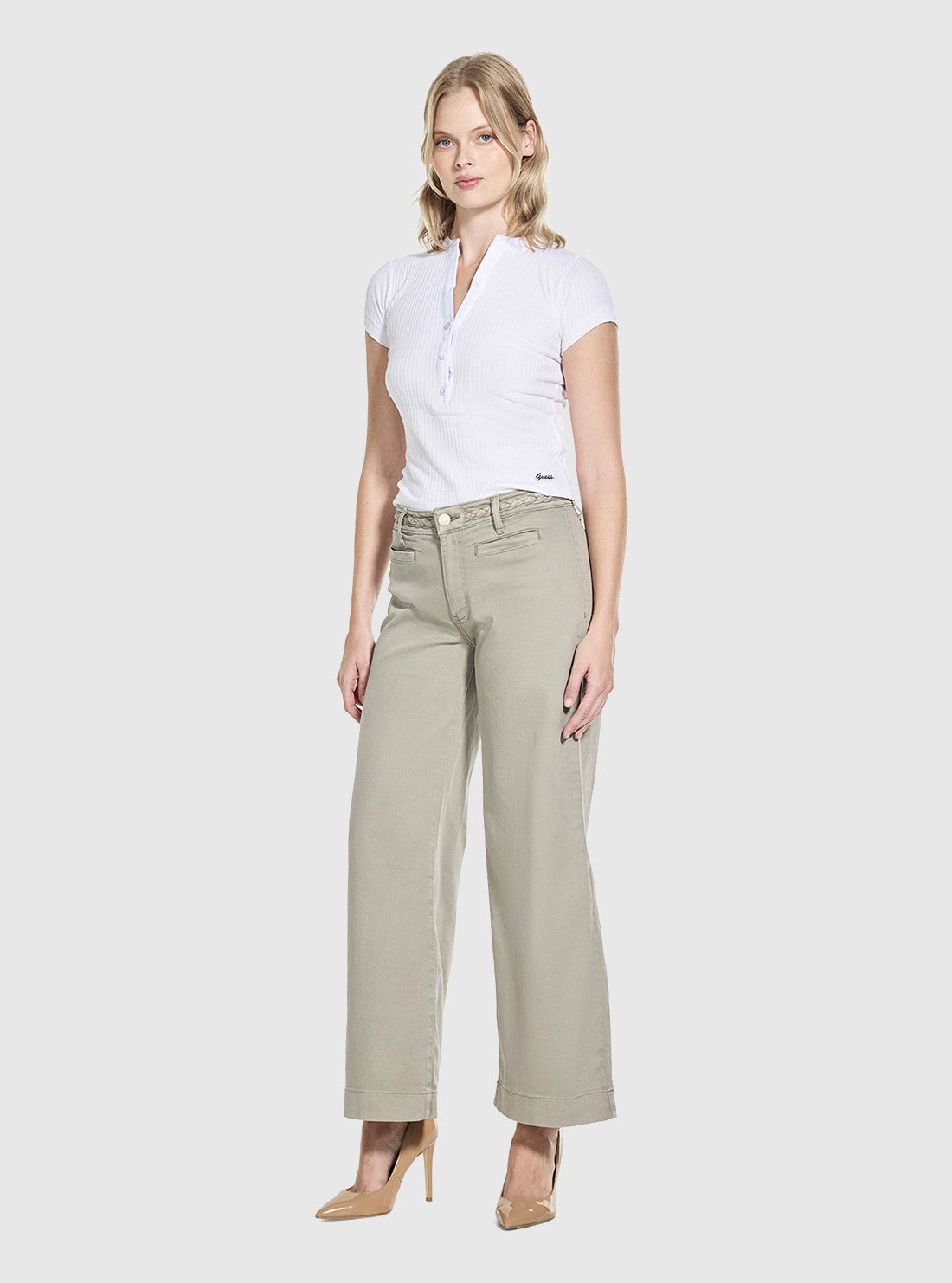 GUESS Womens Mid-Rise Sage Zoya Crop Leg Braided Pants W6GB15W1886 Side View