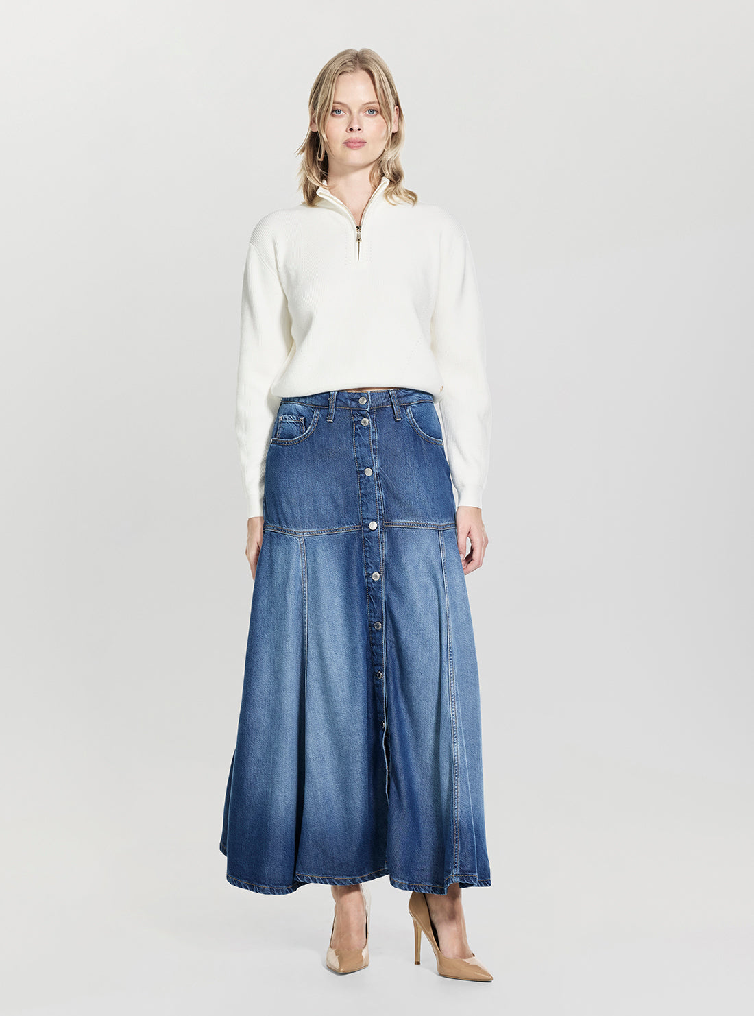 GUESS WEco Blue Nidia Long Skirt W6GD09D0702 Full View