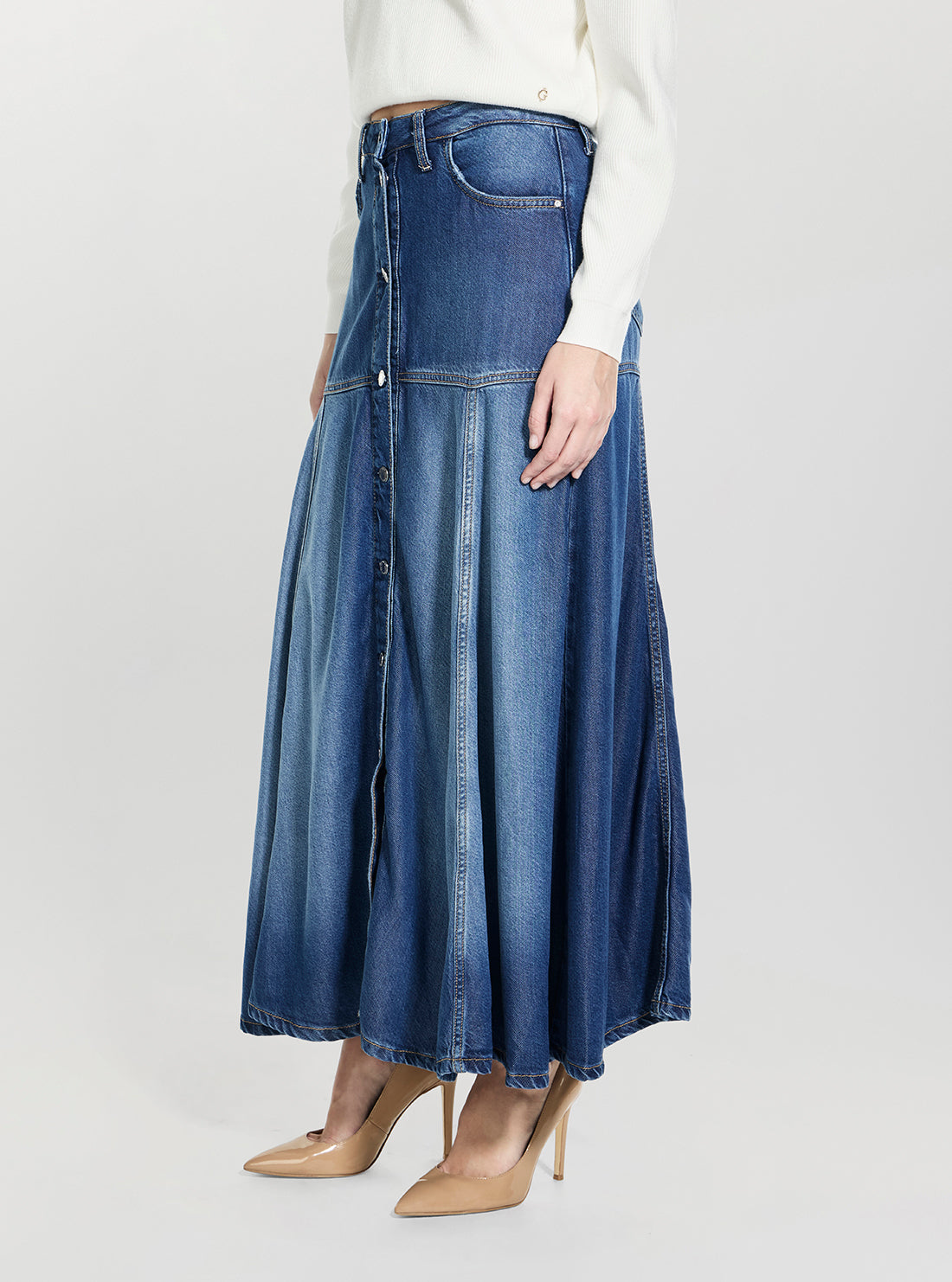 GUESS WEco Blue Nidia Long Skirt W6GD09D0702 Side View