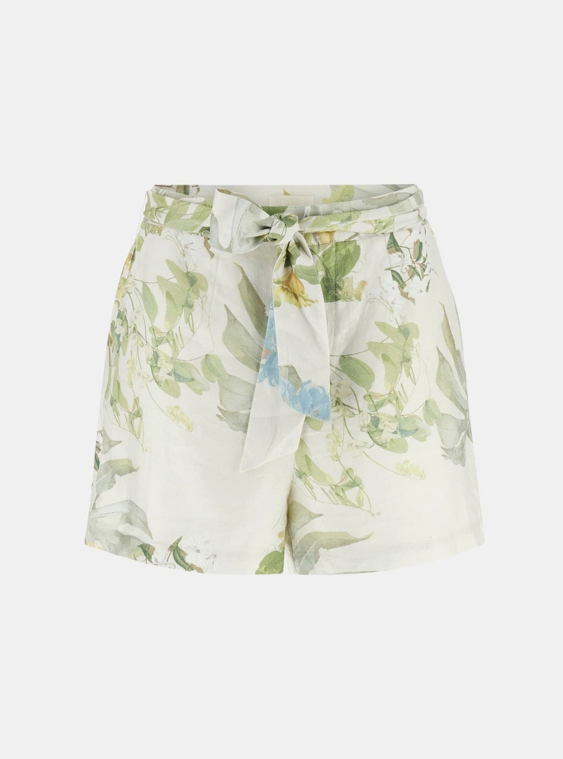 GUESS Womens Garden Lilies Print Kirsten Linen Belted Shorts W6GD66W2088 Flatlay