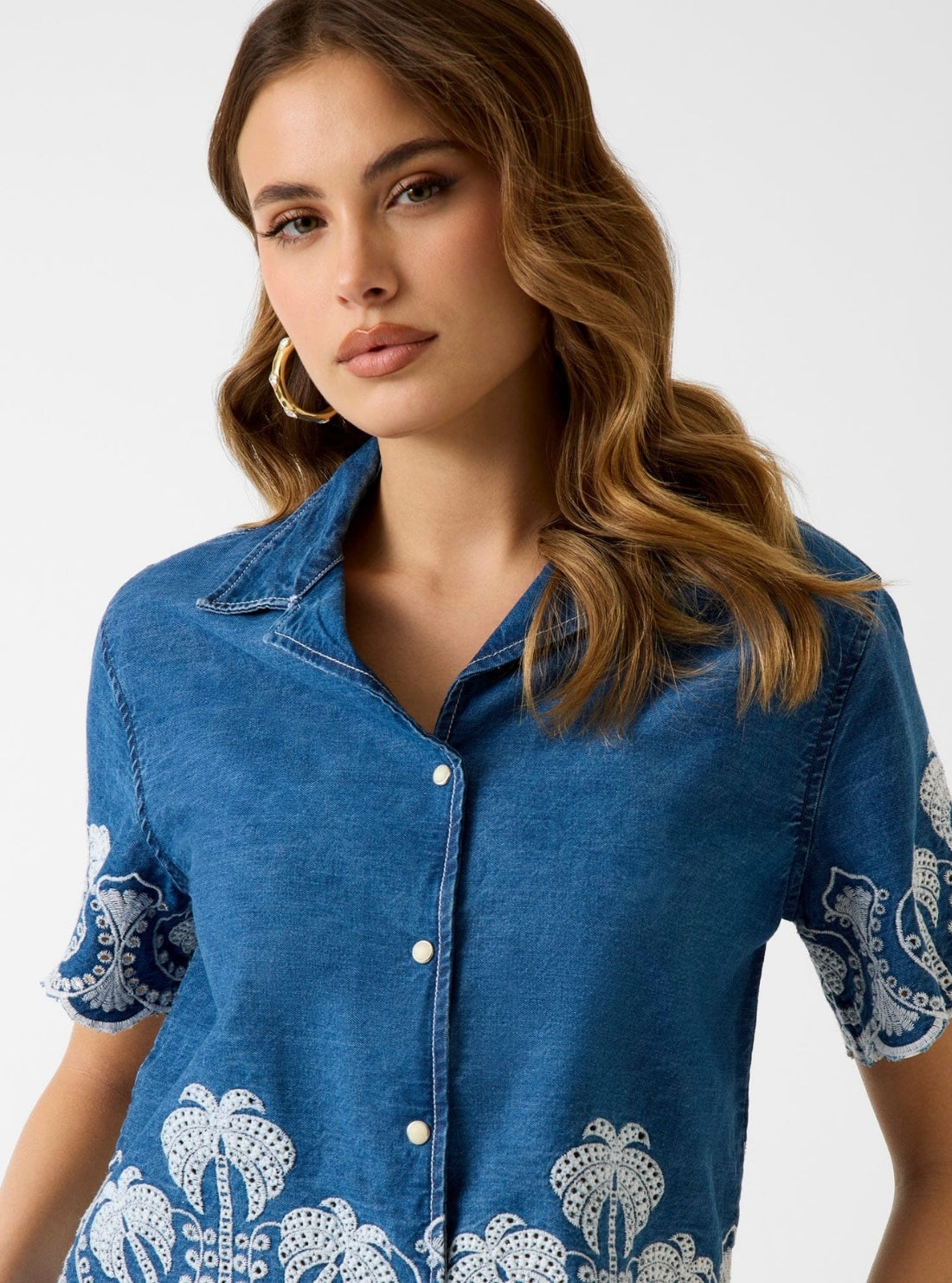 GUESS Womens Blue Petra Denim Shirt W6GH15D0687 Detail View