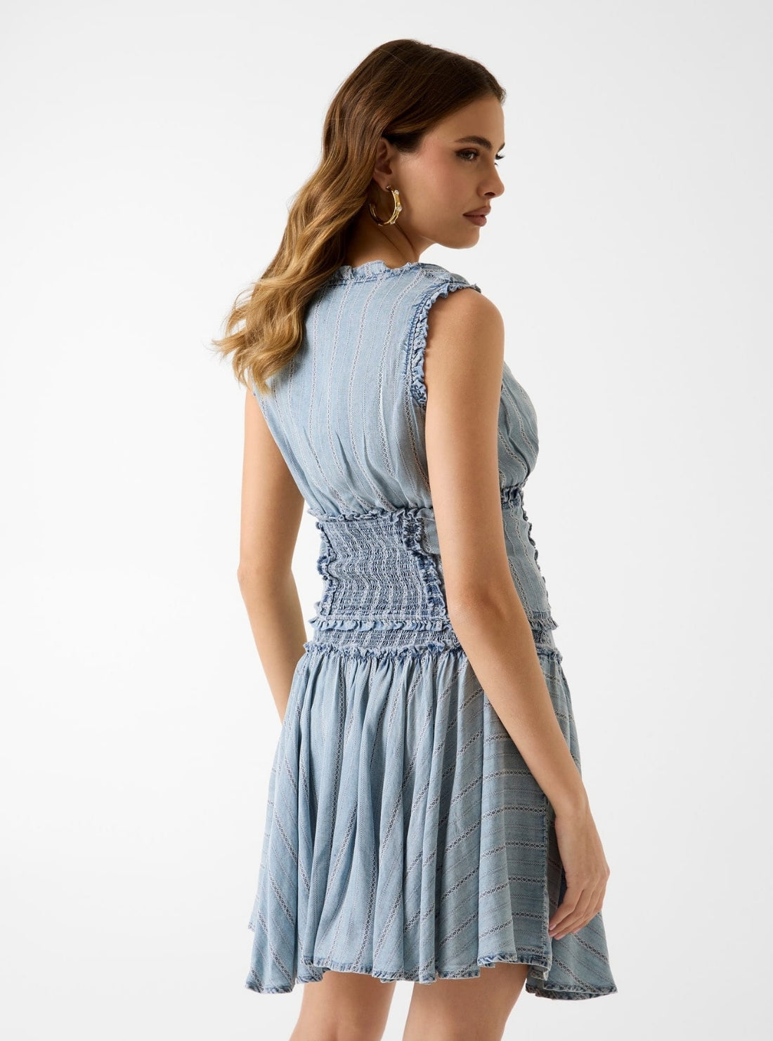 GUESS Womens Blue Soledad Rebeca Chambray Top W6GH19D0721 Back View