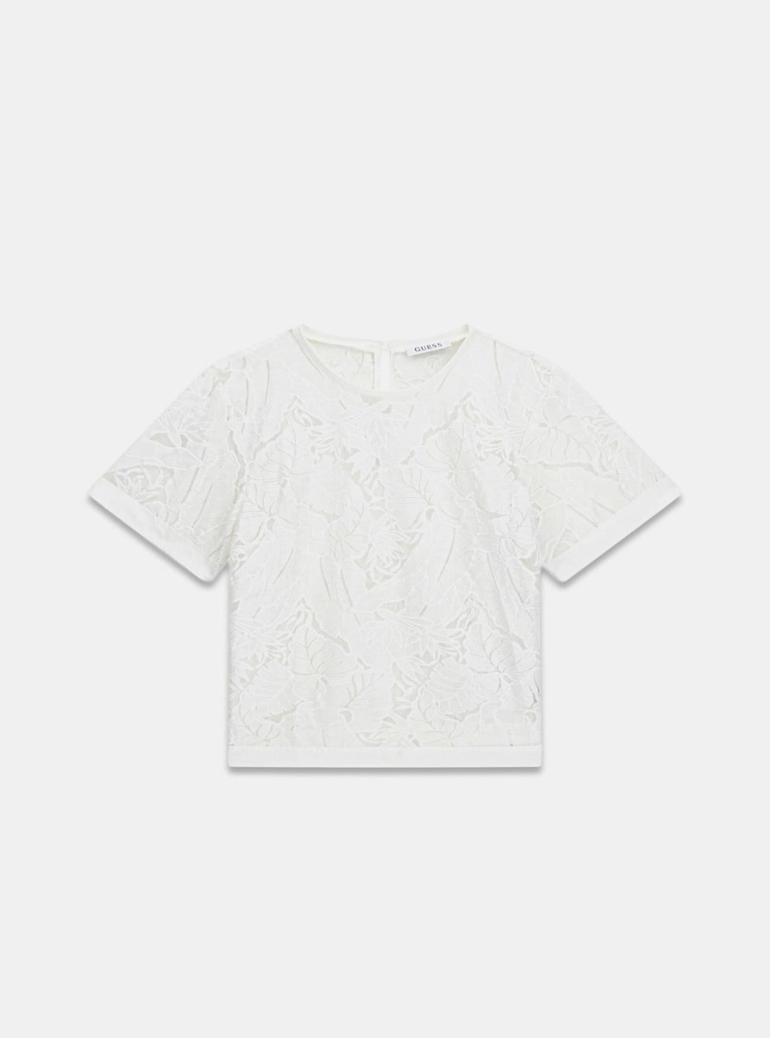 GUESS Womens White Cassandre Foliage Tulle Top W6GH41W1851 Flatlay