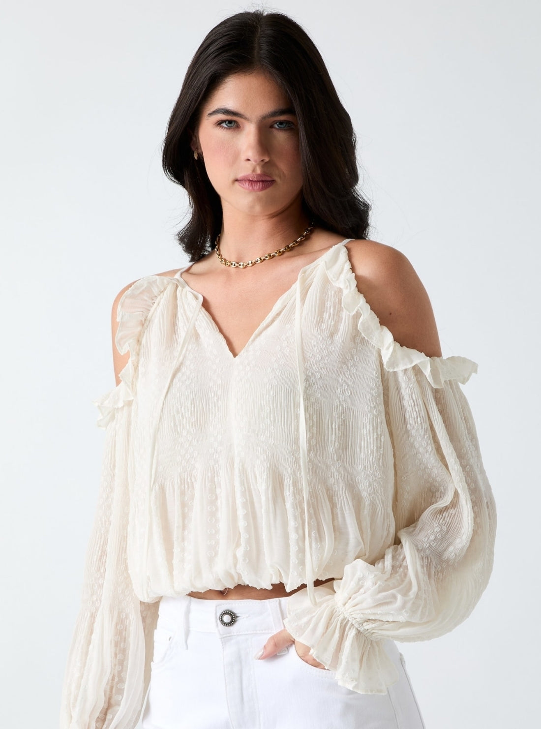 GUESS Womens White Emilia Cold Shoulder Top W6GH61W2041 Front View