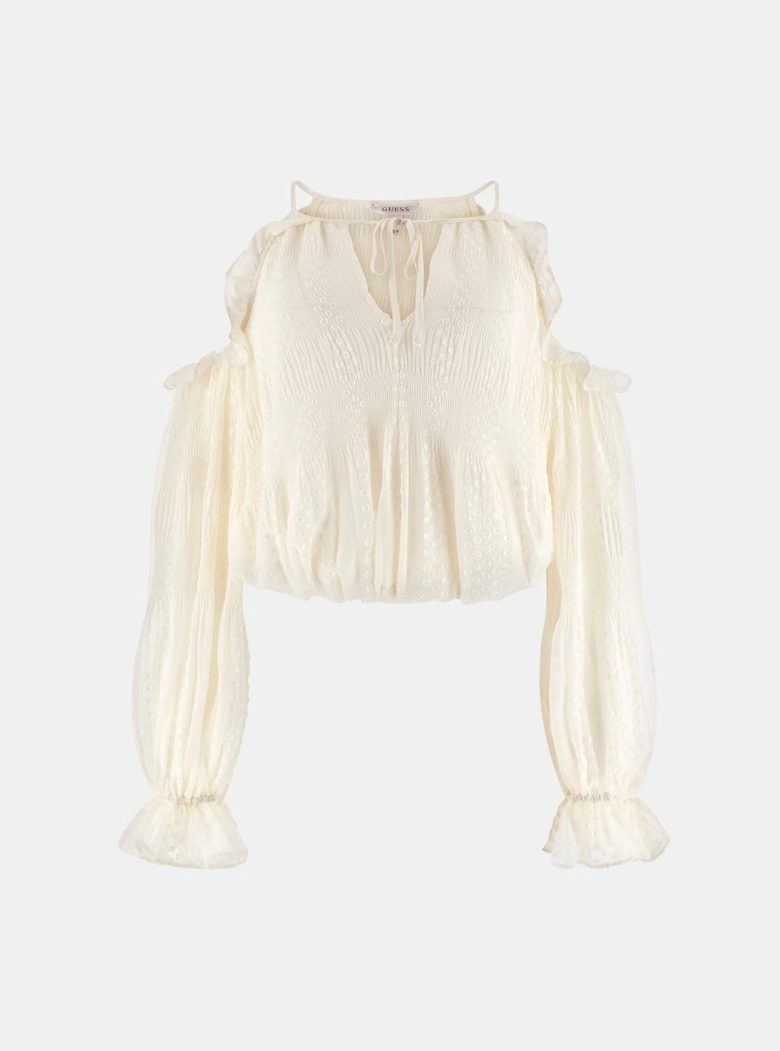 GUESS Womens White Emilia Cold Shoulder Top W6GH61W2041 Flatlay