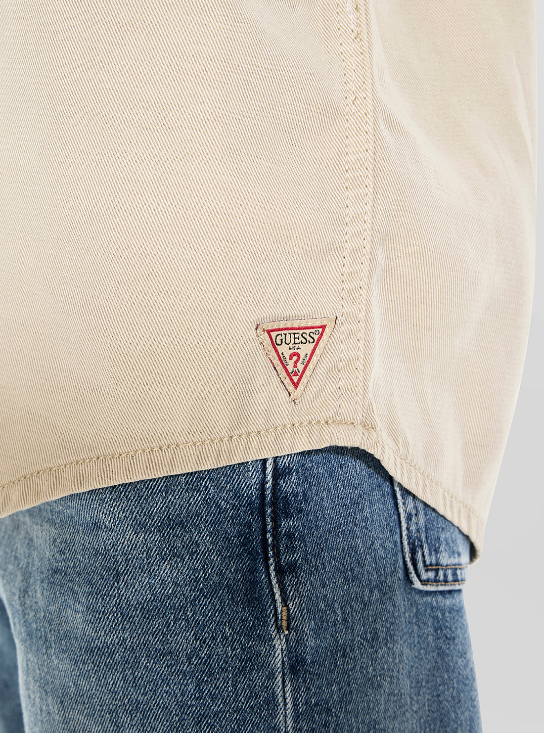 GUESS Womens Beige Lara Long Sleeve Shacket W6GH62W1891 Detail View
