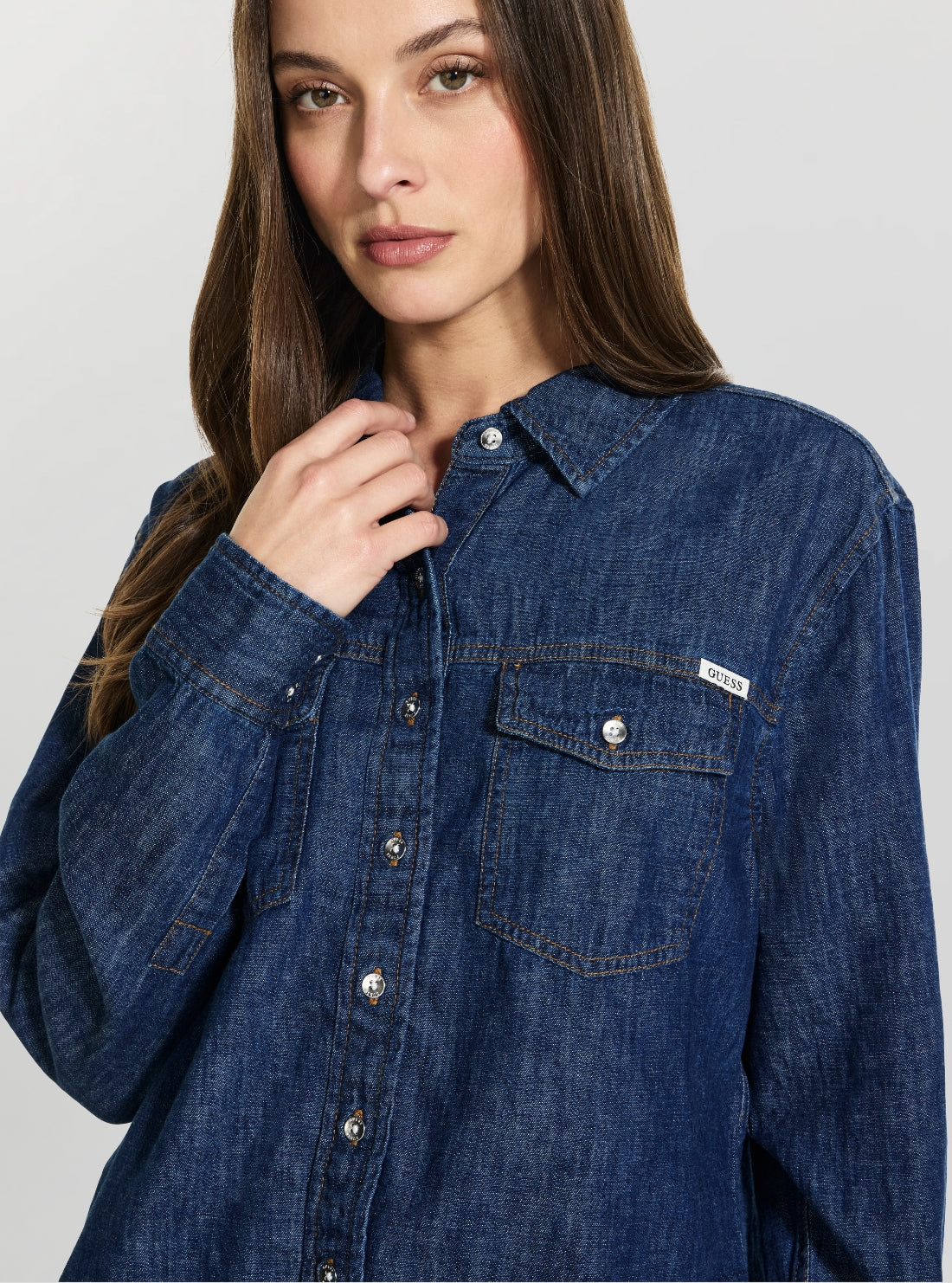 GUESS Womens Blue Wren Denim Top W6GH63D0882 Detail View